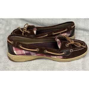 Womens Sperry Angelfish Topsiders brown and purple plaid size 7.5 M Boat Shoes